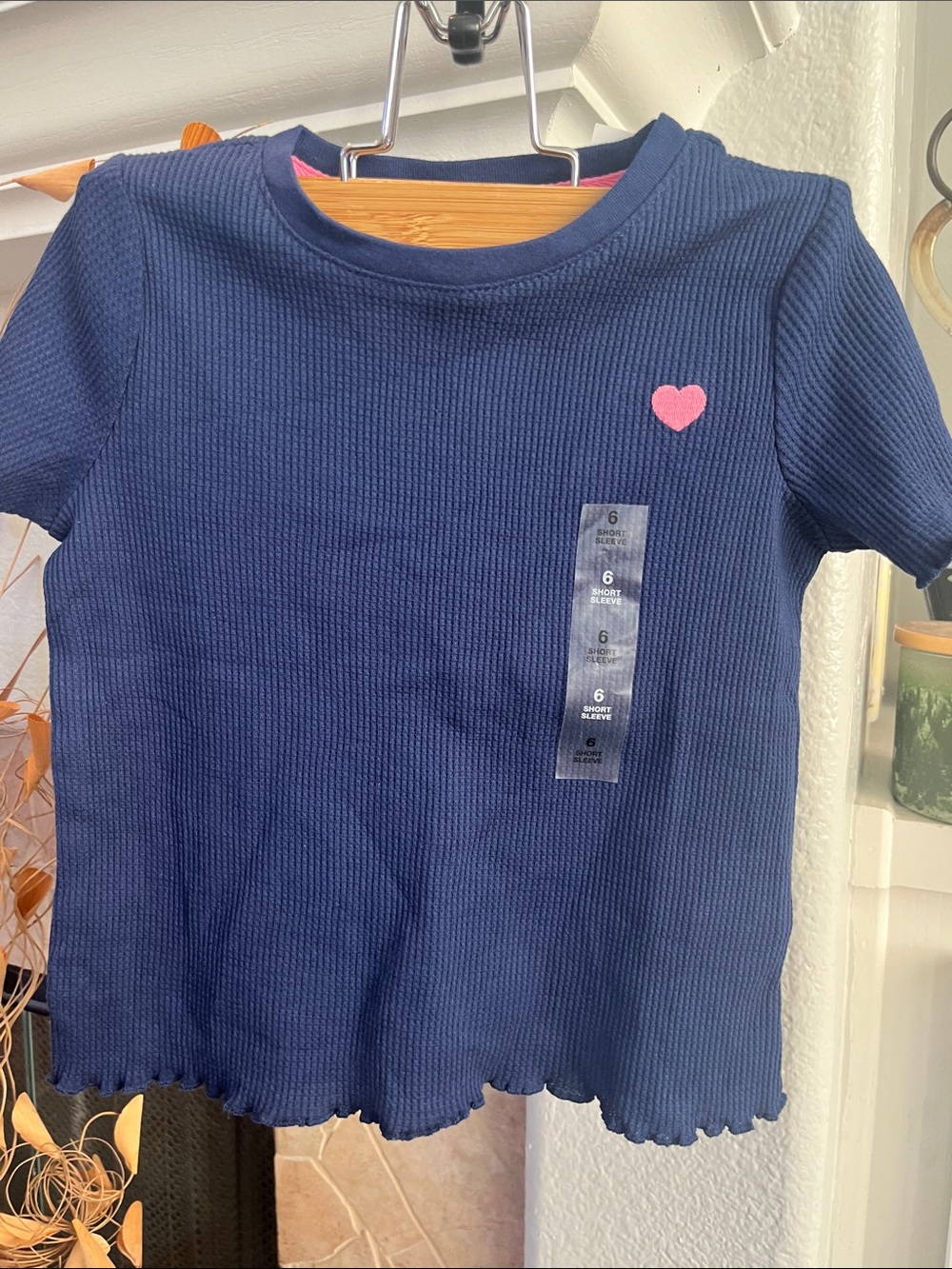 Epic Threads Navy Ribbed Short Sleeve Tee with Pink Heart